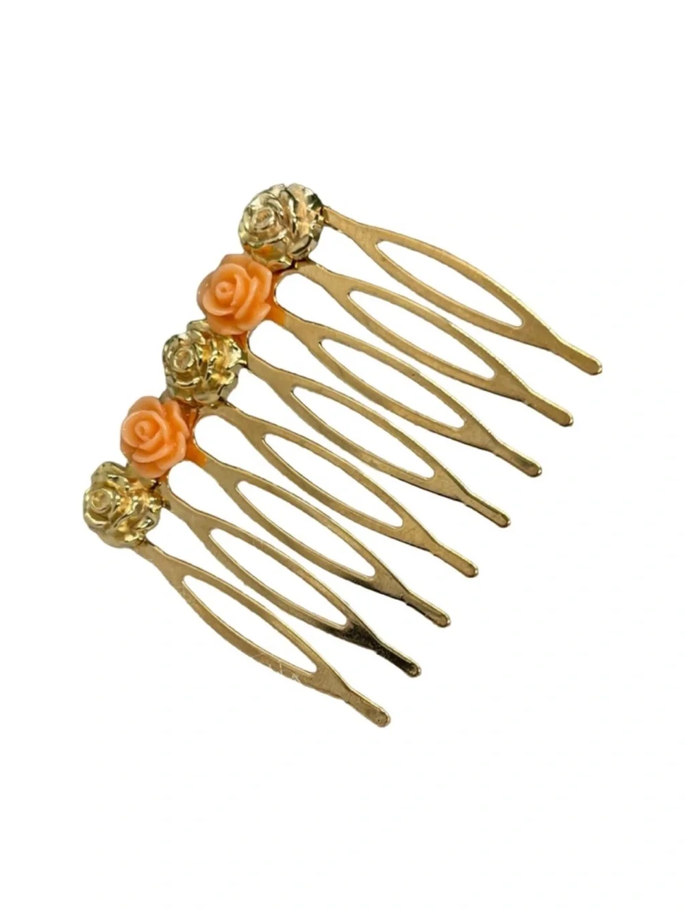 Gold Floral Hair Comb with Peach Rose Accent2.0” FINAL PRICE DROP